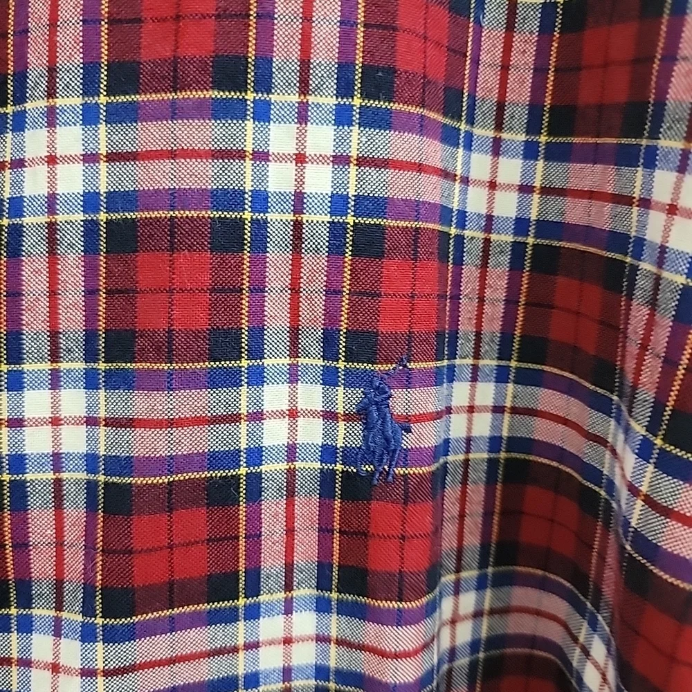 POLO RALPH LAUREN Men Shirt Sz XL Regular Fit Red Button-Down Collar Cotton EUC